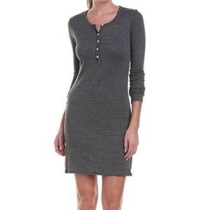 New LA Made Striped Ribbed Knit Long Sleeve Henley Mini Dress Navy Grey Size XS